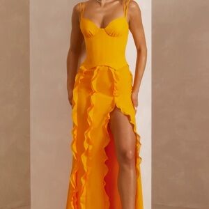 NWT Oh Polly corset frill skirt maxi dress tangerine